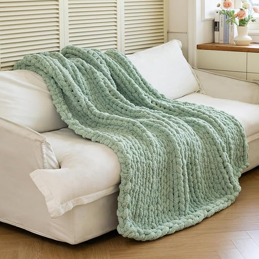 Chunky Knit Blanket - Luxury Soft Cozy 60 * 80 Throw Blanket,100% Woven Blanket Rope Knot Throw Blanket for Couch, Sofa, Home Decor, Gift - Machine Washable (Sage Green, 60 * 80)