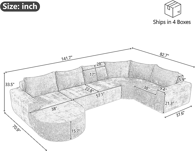 Ball & Cast Oversized Modular Sectional Sofa Cloud Couch,141.7" Modern Upholstered Couch w/Deep Seat Comfy Couches,Minimalist Sleeper Sofas,for Living Room,Apartment,Beige
