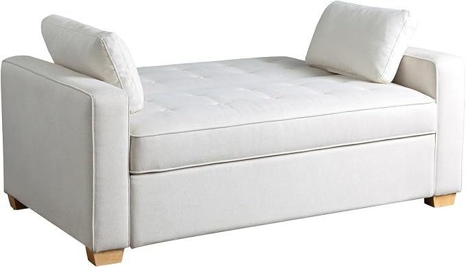 Serta Ainsley 66.5" Convertible Sleeper Loveseat, Full Size, Dreamcoil Comfort, Soft Woven Fabric, Oyster