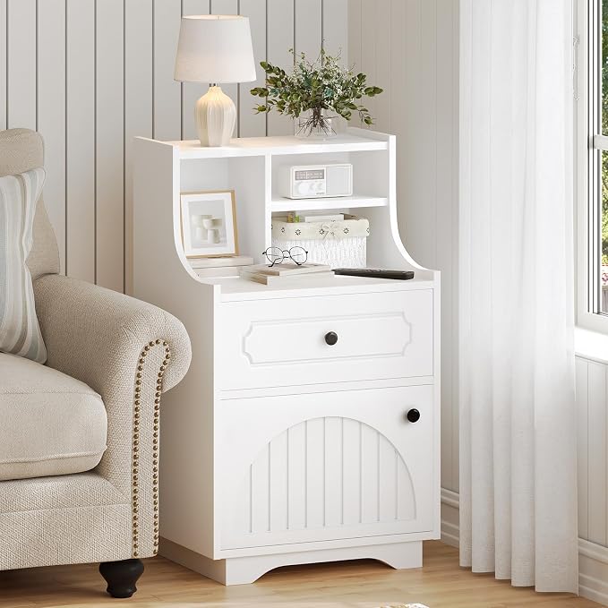 4ever2buy Farmhouse Nightstands with Hutch, White Nightstand Set of 2 with Storage, Bedside Table End Tables for Bedroom - Image 3