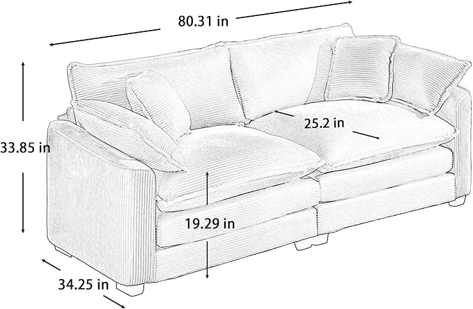 KEIKI 3-Piece Sofa Set with 1 Oversized Corduroy 3-Seater Sofa & 2 Loveseat Sofa, Upholstered 7-Seater Couch Set with 13 Pillow, High-Density Foam Cushions, Removable Armrests, for Living Room, Green