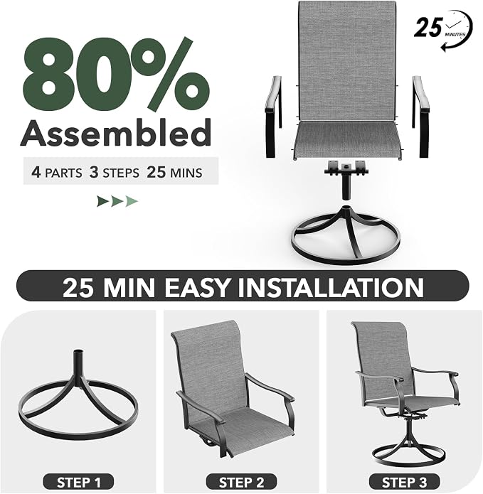 Anmutig 7-Piece Outdoor Dining Set, 58'' Round Table with 6 Swivel Chairs All Weather Furniture Set - Grey Style1 - Image 7