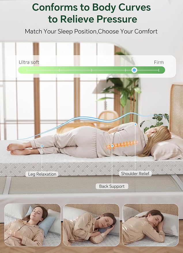 Queen Mattress Topper,Gel Memory Foam Mattress Topper 3 inch Queen Size Bed Topper,High Density Mattress Pad,Bamboo Rayon Soft Cover Removable,Non-Slip & Zipper,Elastic Straps Fits 6"-21"