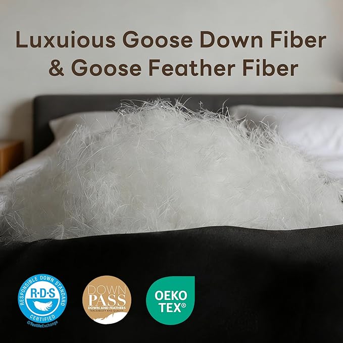 Goose Feather Down Fiber Comforters King Size, Extra Fluffy White Duvet Insert, Ultra-Soft, Breathable, Noiseless, All Season Hotel Luxury Collection Bedding Comforters 106"x90"