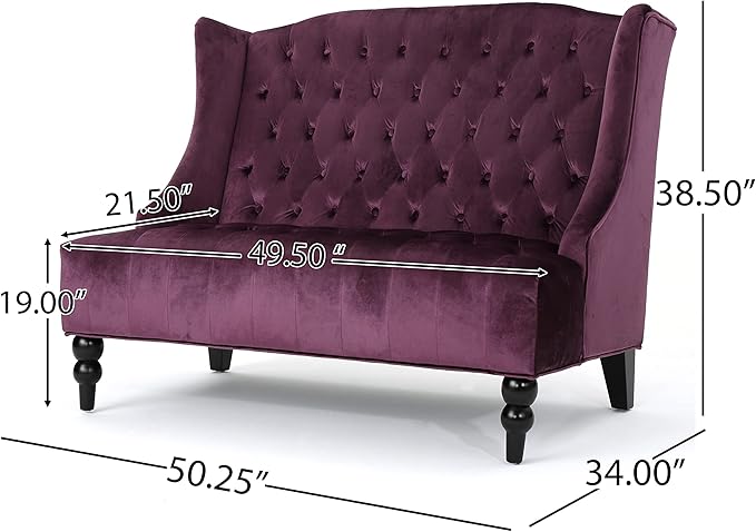 Christopher Knight Home GDFStudio Leona Modern Glam Tufted Velvet Wingback Loveseat, Raisin and Dark Brown