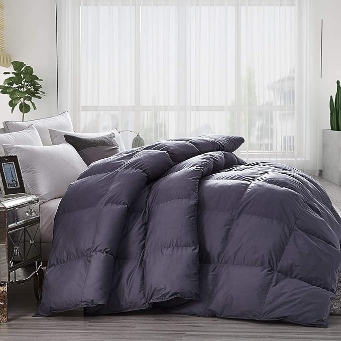 Luxurious Oversized California King 108" x 98" Siberian Goose Down Comforter, Classic Gray, Premium Baffle Box, 1200 Thread Count 100% Egyptian Cotton Cover, 750+ Fill Power (California King)