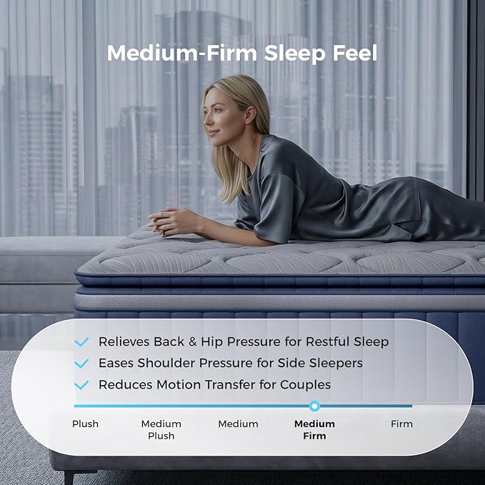 Sweetnight CoolNest 12 Inch King Size Mattress, Hybrid King Mattresses with DuoSense Pillow Top & Memory Foam for Feels up to 8° Cooler, Medium Firm Mattress for Pressure Relief CertiPUR-US Certified
