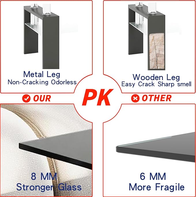 IANIYA Glass Coffee Table, Black Living Room Rectangle Coffee Table with Tempered Glass & Metal Tube, 2 Layers of Storage Space Modern Tea Table Side Table for Waiting Room Small Space