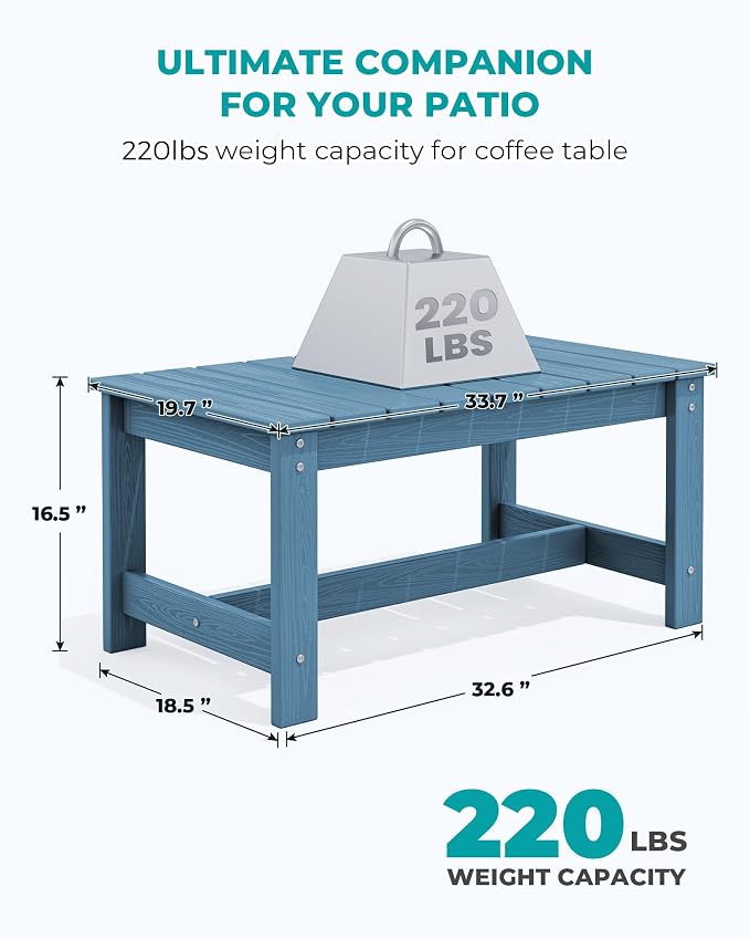 SERWALL Rectangle Outdoor Coffee Table, HDPE Patio Coffee Table, Navy - Image 3