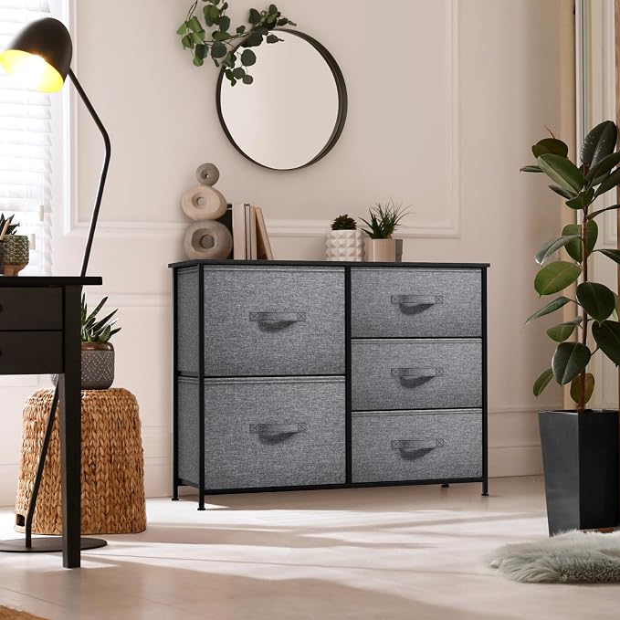 Sorbus Dresser with 5 Drawers - Chest Organizer Unit with Steel Frame Wood Top & Handle Easy Pull Fabric Bins for Clothes - Storage Furniture for Bedroom, Hallway, Living Room, Nursery & Closet - Image 2