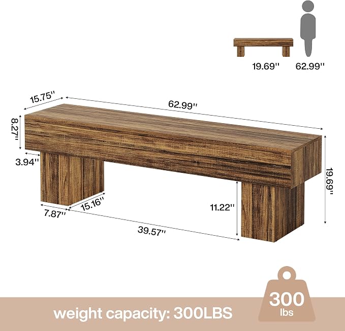 Tribesigns 63" Long Entryway Bench, Rustic Farmhouse End of Bed Bench, Wooden Shoe Bench Seat for Hallway, Living Room, End of Bed, Rustic Brown - Image 2