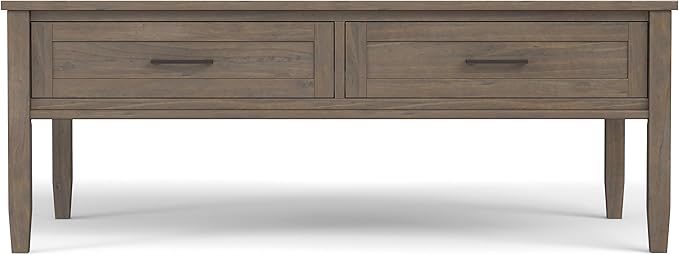 SIMPLIHOME Ela SOLID WOOD 48 Inch Wide Rectangle Transitional Lift Top Coffee Table in Smoky Brown, For the Living Room and Family Room