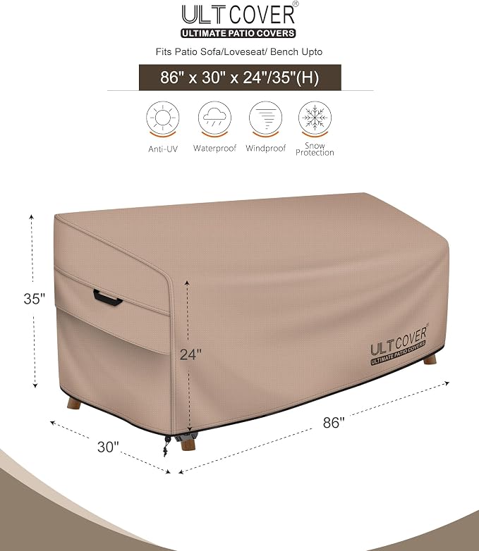 ULTCOVER Waterproof Outdoor Sofa Cover - Heavy Duty Patio Bench Covers 86W x 30D x 35H inch - Image 2