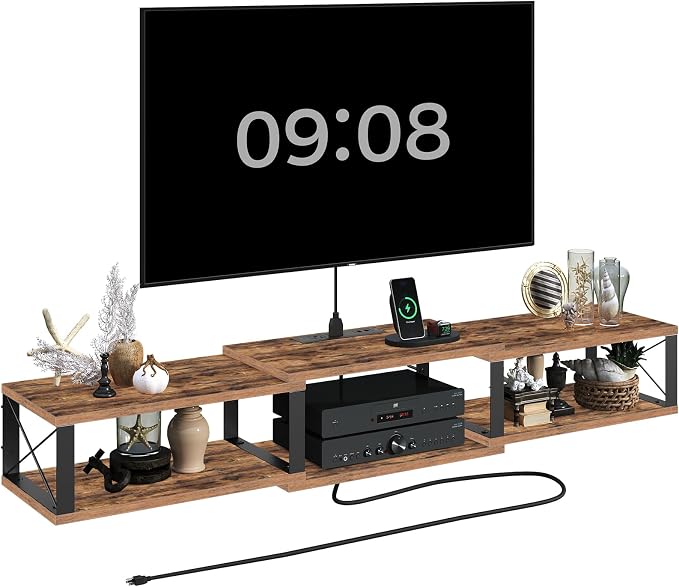MAHANCRIS 68.5" Floating TV Stand with Power Outlet, Wall-Mounted Entertainment Center for 75+ inch TV, Floating Media Console Shelf for Under TV Storage, Living Room, Bedroom, Rustic Brown TVHR103E01 - Image 3