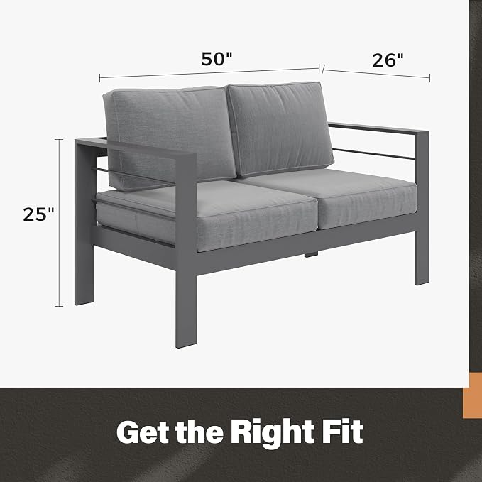 Solaste Outdoor Loveseat Aluminum Patio Furniture Sofa, All-Weather Metal Outdoor Couch with Cushions,Dark Grey - Image 5