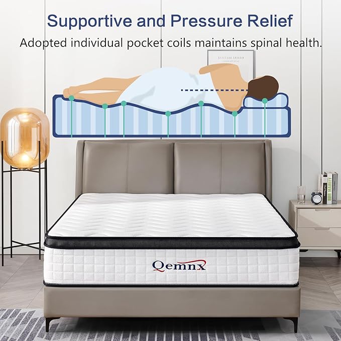 12 Inch King Hybrid Mattress – Medium Firm, Memory Foam & Responsive Pocket Springs, Enhanced Edge Support, Motion Isolation, Pressure Relief, Eco-Friendly, Compressed for Easy Setup