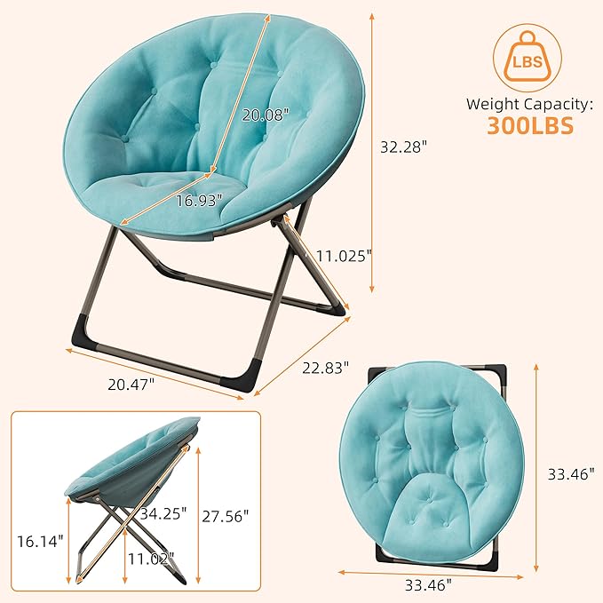GAOMON Saucer Chair, Comfy Chair Faux Fur Lounge Moon Chair with Folding Metal Frame, Oversized Plush Flower Accent Seat for Adults, Teens & Kids, for Teens, Bedroom, Dorm or Living Room, Blue