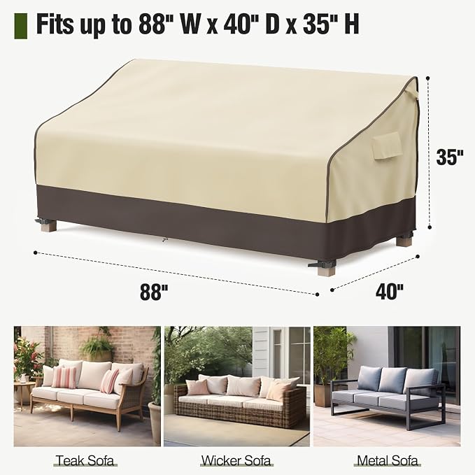 MR. COVER Outdoor Couch Cover Waterproof, Patio Furniture Covers for 3-Seater Couch, Fits up to 88" W x 40" D x 35" H, Moisture-Proof & UV-Protection, Brown & Khaki - Image 2
