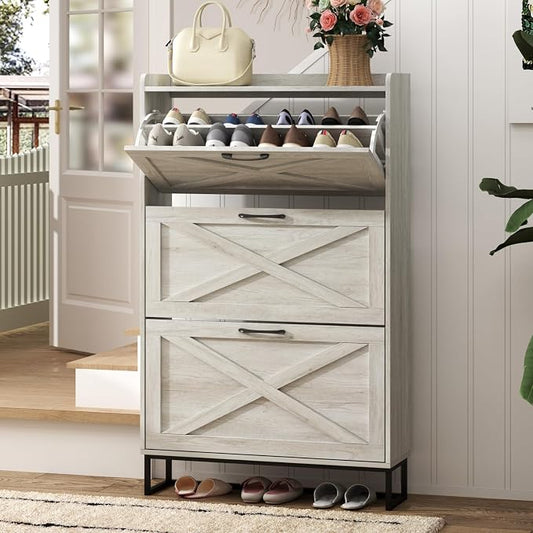 Maupvit Shoe Storage Cabinet with 3 Flip Drawers, Freestanding Organizer with Metal Legs for Entryway, Narrow Shoe Rack Cabinet, Beige by MaupvitFurniture