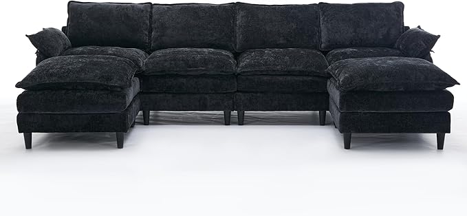 121-Inch U-Shaped Sectional Cloud Sofa Oversized Modular 6 Seaters Sofa Couch with 2 Ottoman Chaise and Pillow Armrest, Chenille Upholstered Convertible Cloud Couch