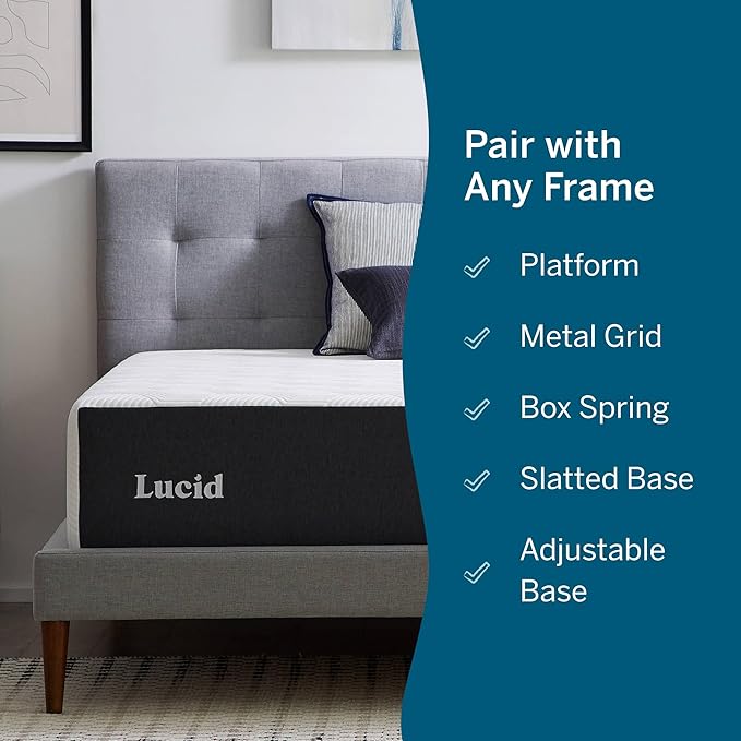 Lucid 14 Inch Memory Foam Mattress - Medium Plush Feel - Infused with Refreshing Bamboo Charcoal and Cooling Gel - Bed in a Box - Temperature Regulating - Pressure Relief - Breathable - Twin XL Size