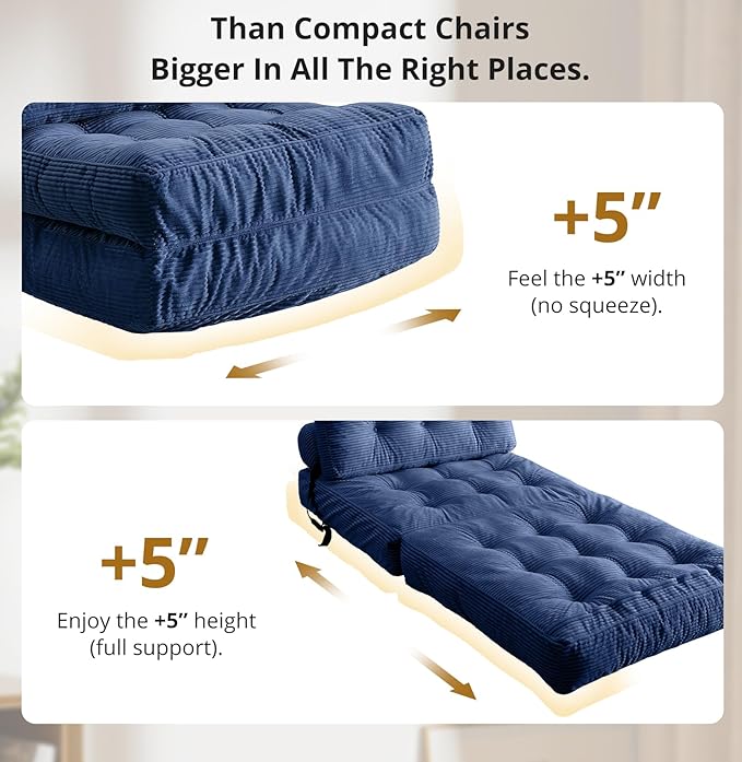 Folding Sofa Bed, Convertible Sleeper Chair with Pillow, Foldable Mattress with Back Support, Portable Floor Sofa Lounge for Living Room Bedroom Dorm