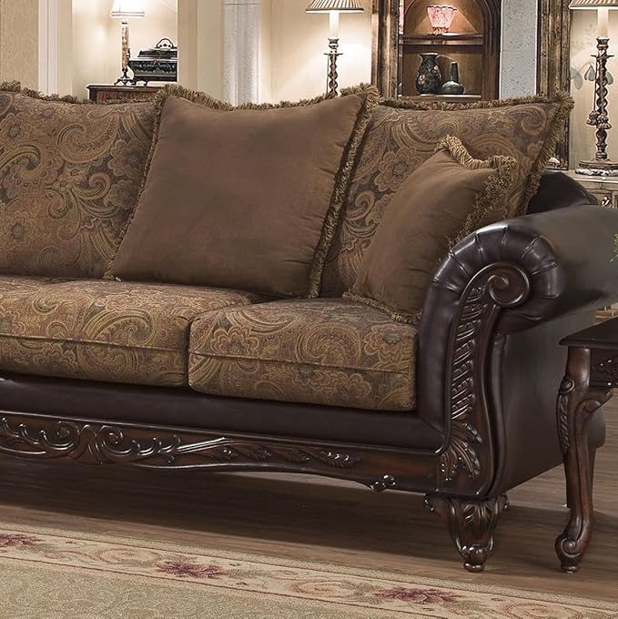 Roundhill Furniture San Marino 2-Tone Fabric Sofa, Chocolate