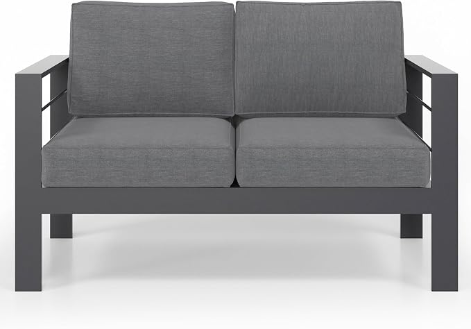 Solaste Outdoor Loveseat Aluminum Patio Furniture Sofa, All-Weather Metal Outdoor Couch with Cushions,Dark Grey - Image 7