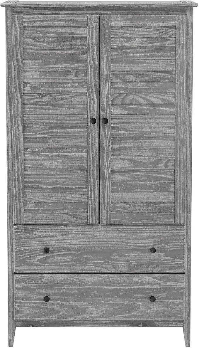 Grain Wood Furniture Greenport 2-Door Wardrobe, Solid Wood with a Brushed Grey Finish