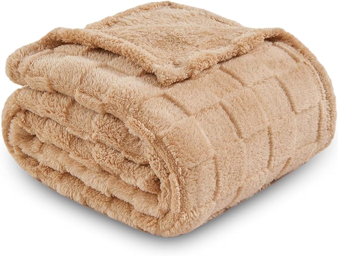 NEWCOSPLAY Super Soft Throw Blanket Brown Premium Silky Flannel Fleece 3D Checkered Lightweight Bed Blanket All Season Use (Brown Checkered, Throw(50"x70"))