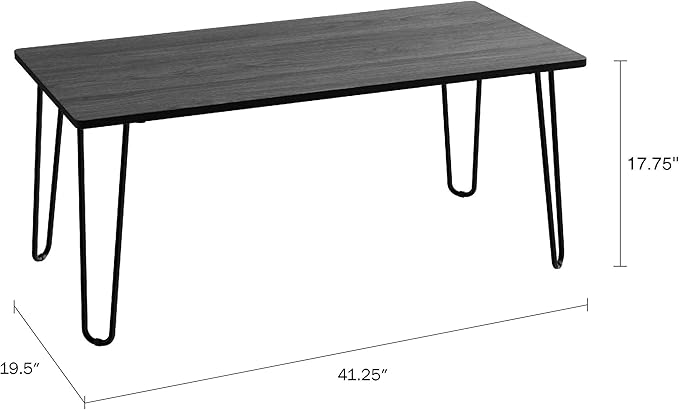 Lavish Home Small Space Coffee Table with Hairpin Legs – Minimalist Industrial Living Room Table with Woodgrain-Look Top and Steel Legs (Black)