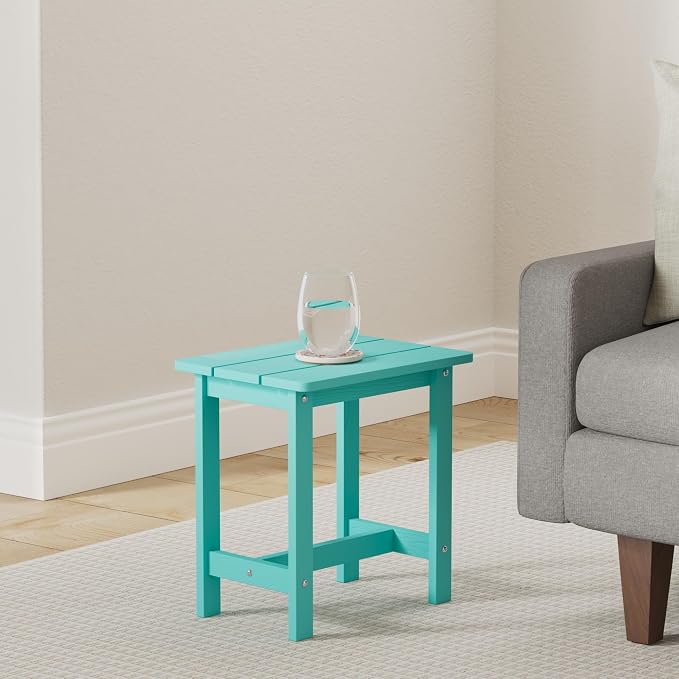 LUE BONA Outdoor Side Table, HDPS Small Outdoor Table, Adirondack Side Table, Outside End Table for Patio, Porch, Deck, Weather Resistant/Easy Maintenance/Indoor or Outside Use, Aruba Blue - Image 2