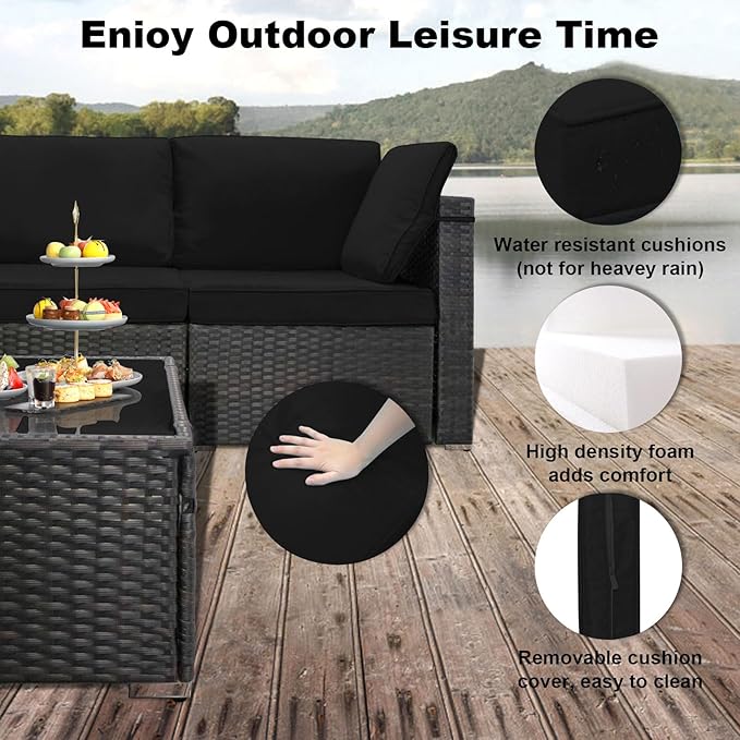 CHABATREE 7 Pieces Outdoor Patio Furniture Sets,Rattan Conversation Sectional Set,Manual Weaving Wicker Patio Sofa with Tea Table