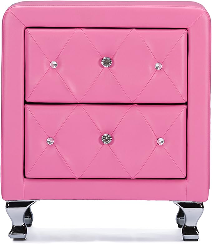 Baxton Studio Caressa Crystal Tufted Pink Leather Nightstand, Medium - Image 4