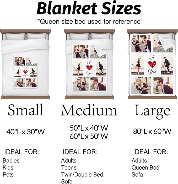 Printwoo I Love You Gifts for Couples, Custom Blanket with Photos, Personalized Blankets with Pictures, Photo Blankets Using My Own Photos, Personalised Gifts for Girlfriends, Boyfriends