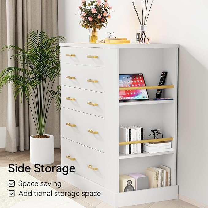 Closet Island with Open Shelves, Modern Glass Top Dresser with LED Lights, Tall Chest of Drawers with Jewelry Organizer for Bedroom,Living Room, Bedroom, Hallway, Entryway, White