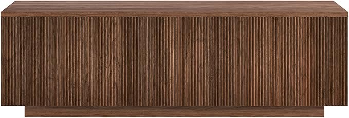 Henn&Hart 48" Fluted Rectangular Low-Profile Coffee Table with Ribbed Base for Living Room, Family Room, or Office, Medium Walnut