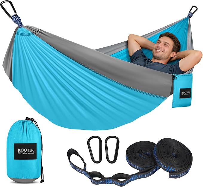 Kootek Camping Hammock, Portable Hammocks with Tree Straps & Attached Carry Bag, Camping Essentials Gear, Perfect for Outside Indoor Hiking Beach Backpack Travel by Kootek