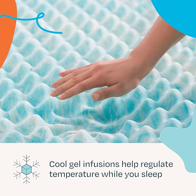 Linenspa 3 Inch Gel Memory Foam Mattress Topper – Egg Crate Style, Reversible for two feels – Promotes Airflow & Relieves Pressure Points – California King