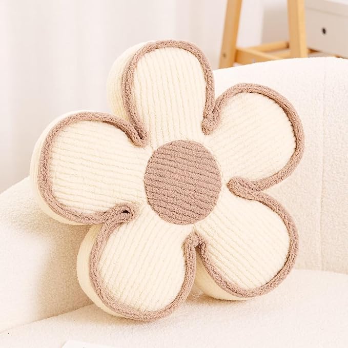Kcvvcr Flower Pillow, Soft Shaped Floor Cushion, Decorative Throw Pillow, Seating Cushion, Plush Room Decor Pillows for Sofa Couch Bed (13.7 Inch, Ivory)