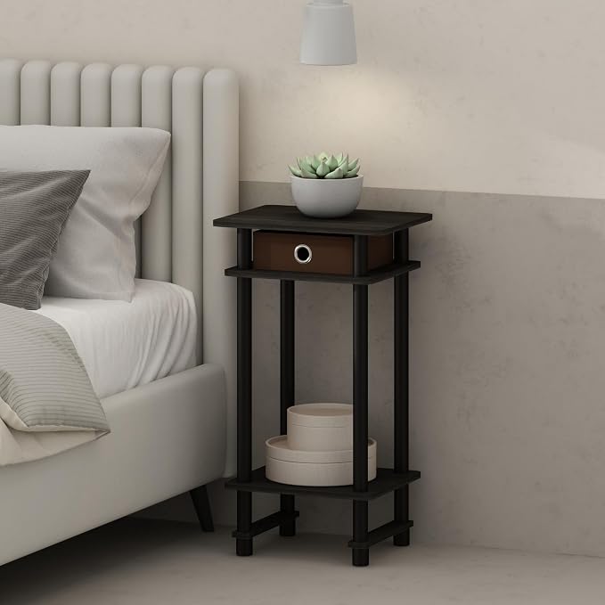 Furinno Turn-N-Tube Tall Nightstand with Bin, 1-Pack, Plastic Poles, Espresso/Brown by Furinno-FitsYourSpaceFitsYourBudget