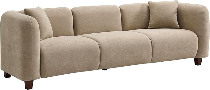 Christopher Knight Home Ahrai 3-Seater Sofa Couch with 2 Pillows, 87" Wide Oversized Sofa for Living Room, Modern Wood Frame Lounge Couch, Comfy Spacious Fabric Upholstered Home Seating, Camel