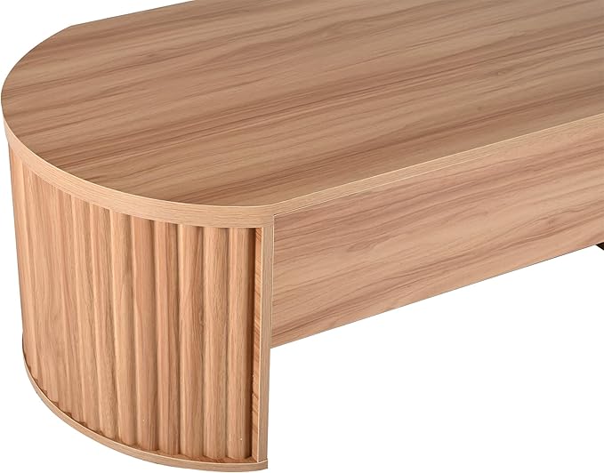Oval Coffee Table with Lifting Top for Living Room Lift Up Coffee Table with Storage Modern Smart Coffee Tables with Adjustable Lift Table Top Fluted Wooden Center Tables Light Brown 47.2"