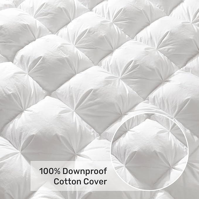 UNIKOME King Size Goose Feather Down Fiber Comforter - Pinch Pleat Duvet Insert All Season with 100% Cotton Cover, Warm Bed Comforter with 20% Extra Fill, Cloud-Like Fluffiness (106"X90", White)