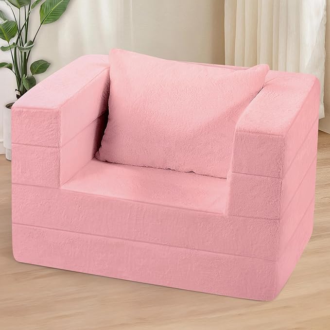 Futon Sofa Bed with Pillow, 3-in-1 Sleeper Sofa Bed with Removable Cover, Convertible Floor Sofa Bed, No Assembly Boneless Couch for Living Room, Bedroom