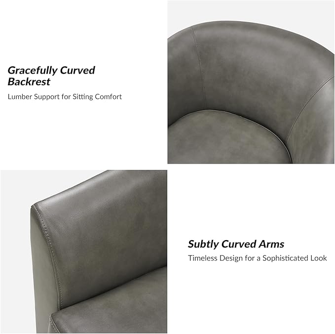 HULALA HOME Faux Leather Swivel Accent Chairs Set of 2 with Solid Wood Base, Round Swivel Barrel Chairs for Living Room and Bedroom, Grey