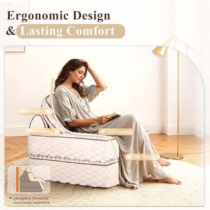COLAMY Folding Sofa Bed, 3-in-1 Convertible Sleeper Chairs with Pillow,Back Support, Fuzzy Fabric Floor Couch Bed for Adults, Boneless Couches Living Room, Bedroom, Apartment,Beige