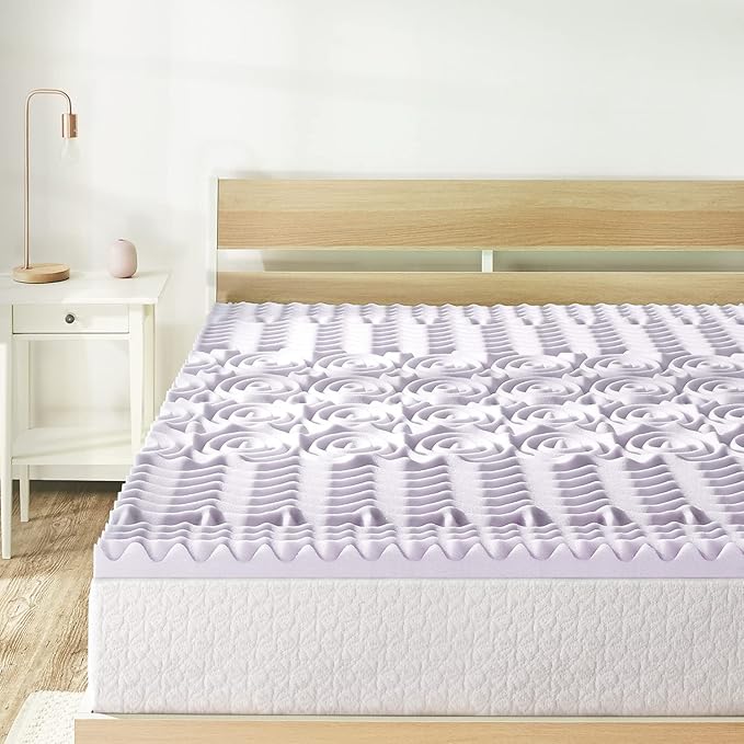 Mellow 2 Inch 5-Zone Memory Foam Mattress Topper, Soothing Lavender Infusion, Dorm Essentials, Twin
