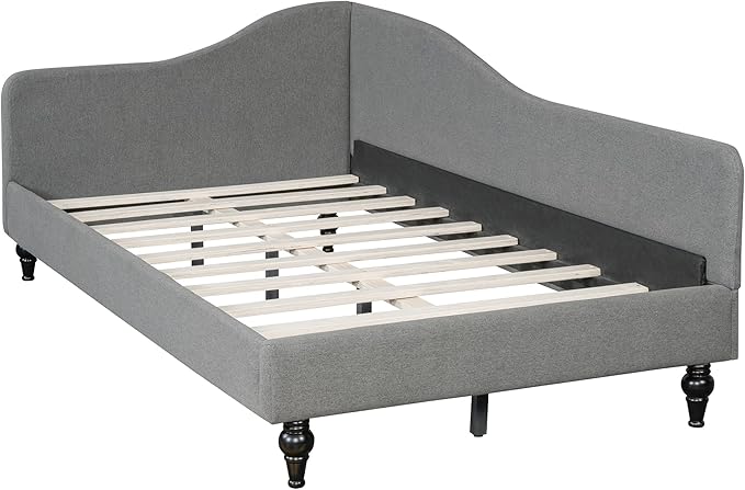 Merax Twin Size Bed Frame daybed, L-Shaped Linen Daybed Corner Sofa with Solid Wood Legs for Living Room & Guest Room, No Box Spring Needed, Grey