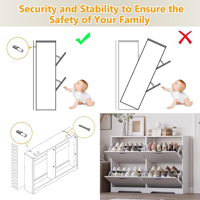 BORNOON Large Shoe Cabinet for Entryway, Shoe Rack Cabinet with 4 Flip Drawer and Adjustable Shelves for Small Apartment, Foyer - Image 7